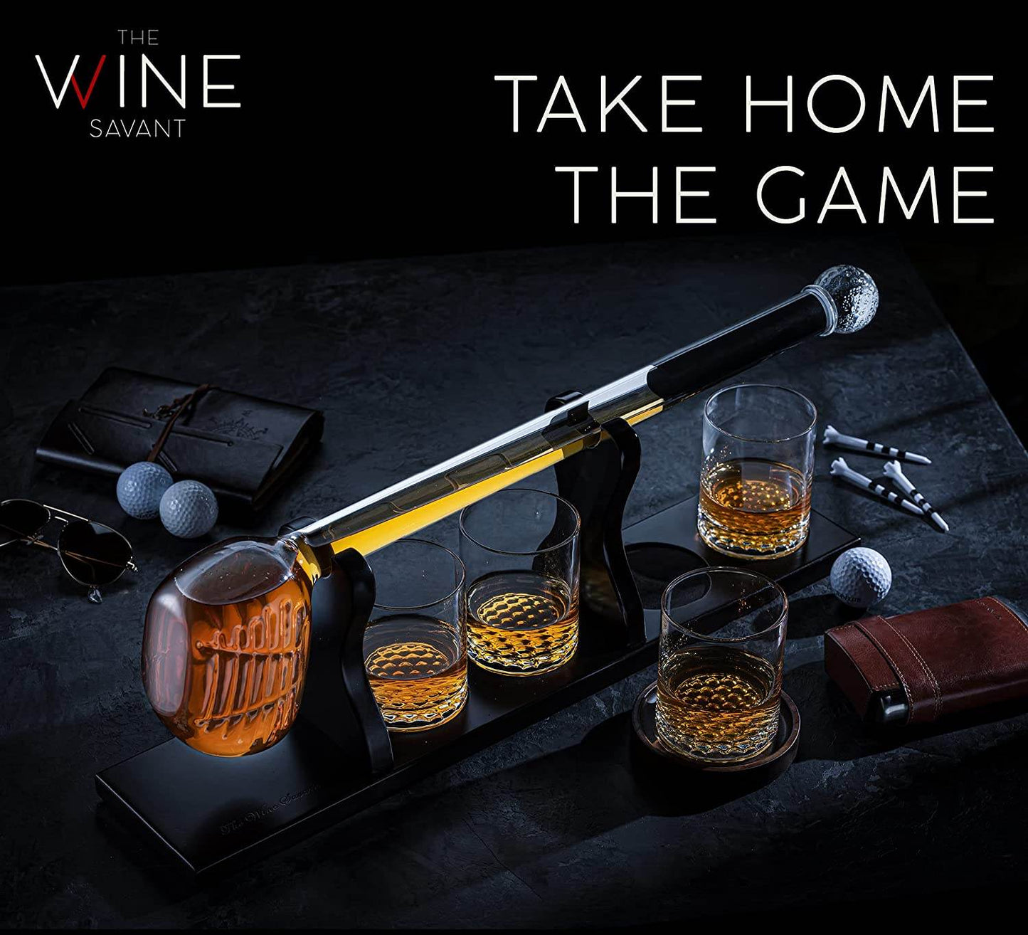 Golf Whiskey Decanter and 4 Liquor Glasses - Decanter & Glass Set - Golf Stick Gifts for Men - Unique Whiskey Decanter Set - Bourbon & Scotch Decanter for Serving Alcohol - Golfer Gifts for Dad - Loft&Timber