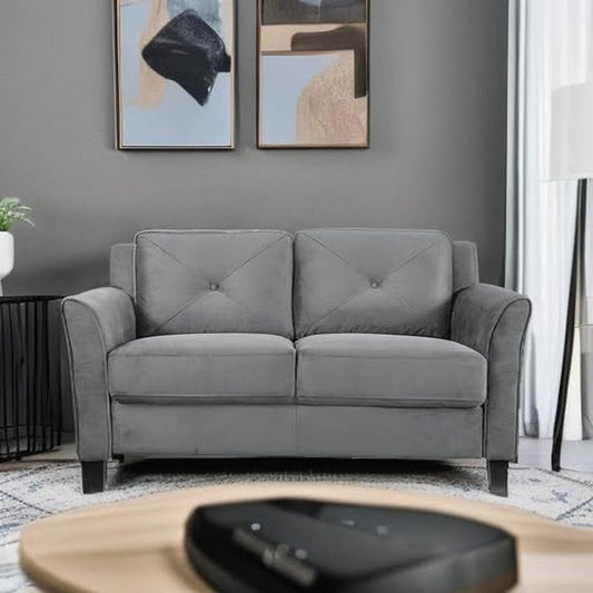 Comfortable Dark Grey Loveseat with Plush Cushions-3