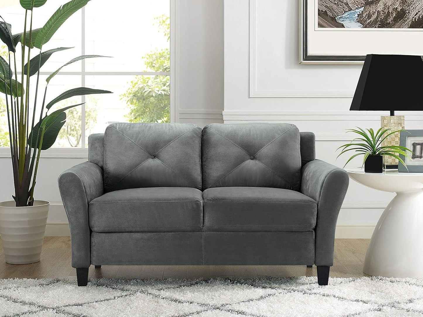 Comfortable Dark Grey Loveseat with Plush Cushions-4