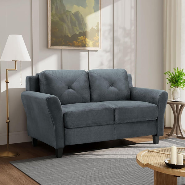 Comfortable Dark Grey Loveseat with Plush Cushions-0