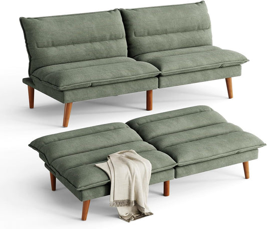 Comfortable Green Futon Sofa Bed with Adjustable Backrest-0