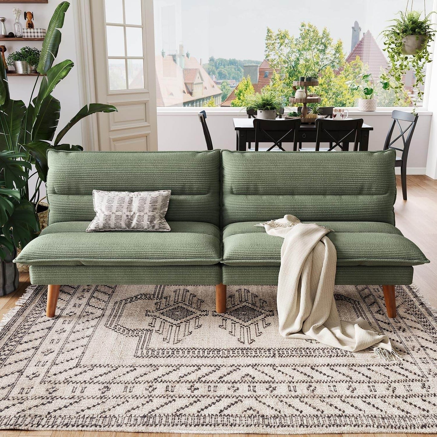 Comfortable Green Futon Sofa Bed with Adjustable Backrest - Loft&Timber