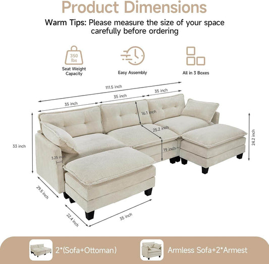 Comfy Modular Sectional Sofa With Movable Ottomans - Loft&Timber