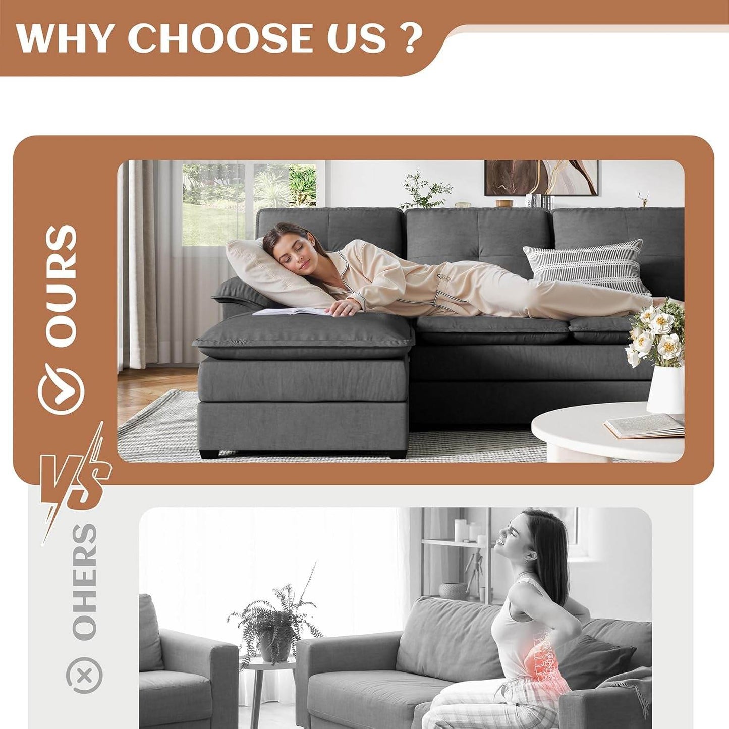 Comfy U-Shaped Sectional Couch with Chaise and Ottoman - Loft&Timber