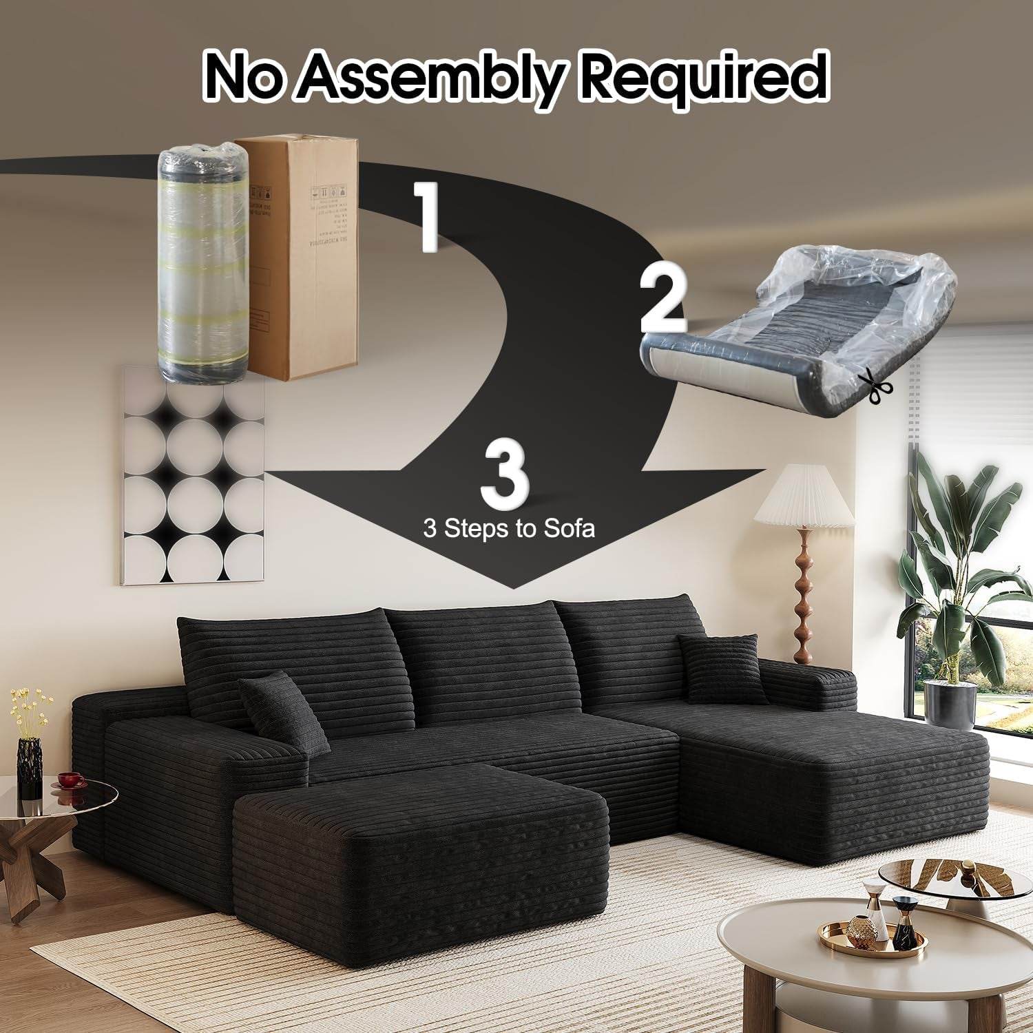 Comfy U-Shaped Sectional Sofa With Chaise And Ottoman - Loft&Timber