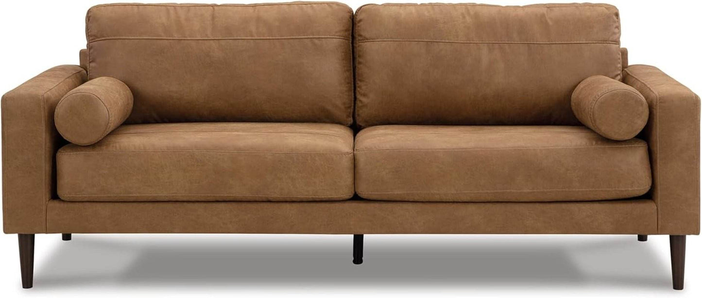 Contemporary Dark Brown Faux Leather Sofa with Pillows - Loft&Timber