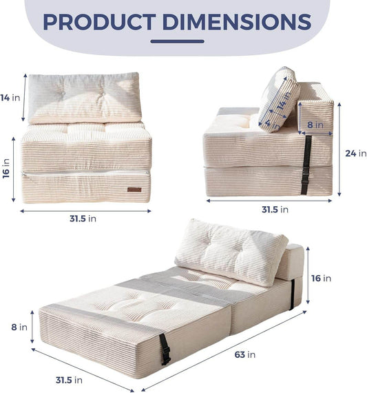 Convertible Folding Sofa Bed with High-Density Foam - Loft&Timber