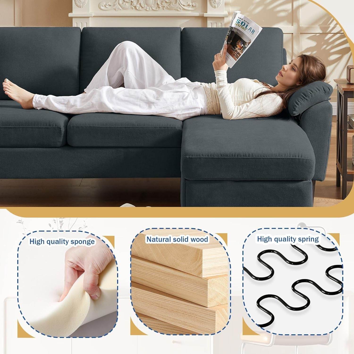 Convertible L Shaped Sectional Sofa with Storage Chaise - Loft&Timber