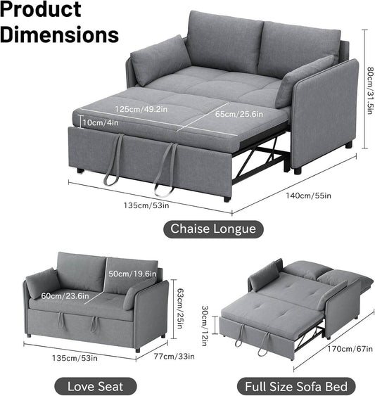 Convertible Sleeper Sofa Bed With Adjustable Backrest - Loft&Timber