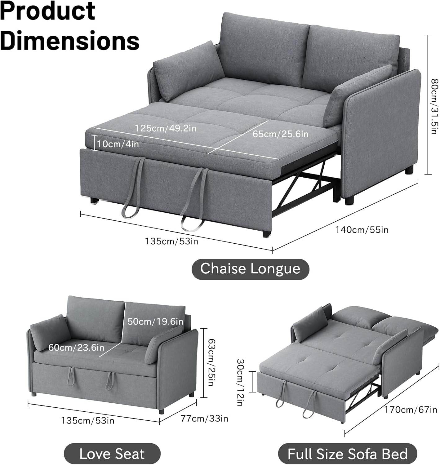 Convertible Sleeper Sofa Bed With Adjustable Backrest - Loft&Timber