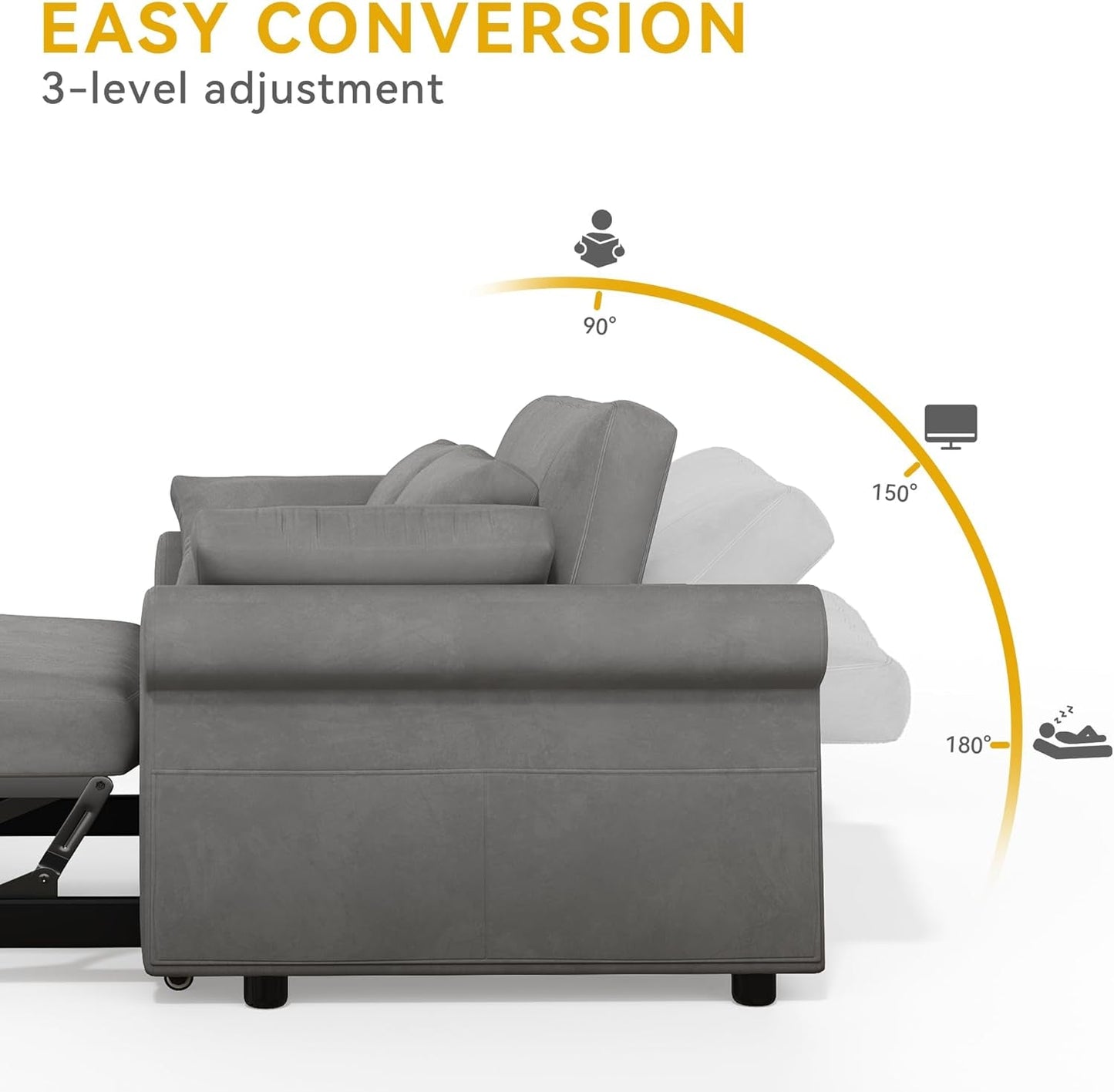 Convertible Sleeper Sofa Bed with Adjustable Backrest and Pillows-2