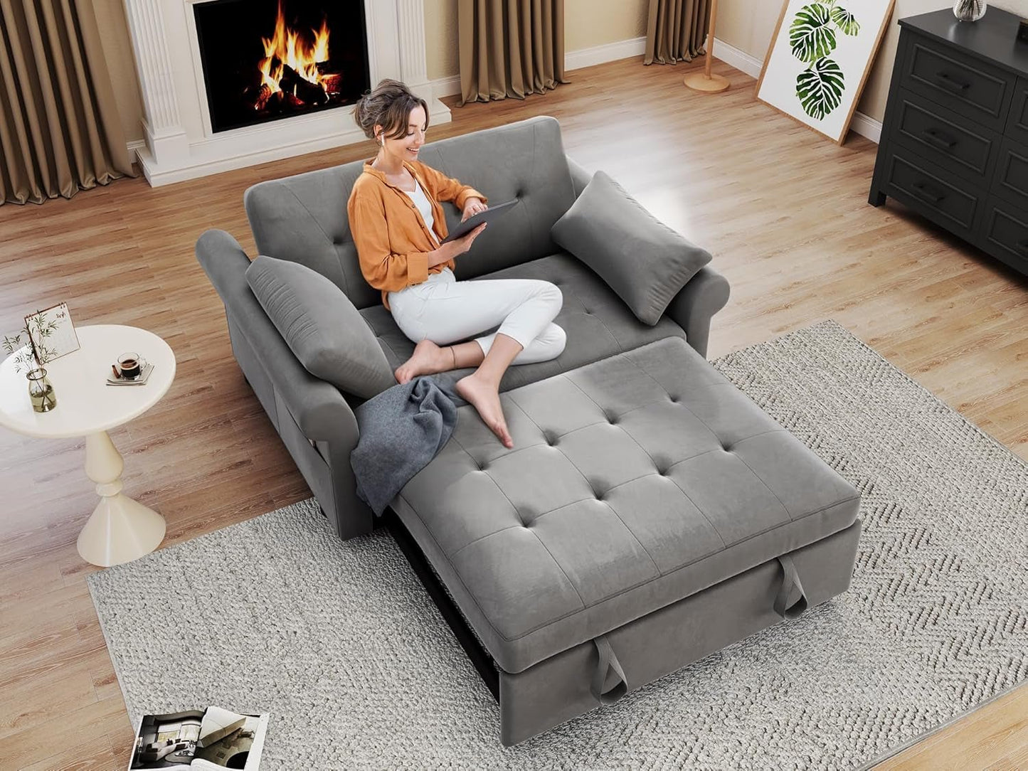 Convertible Sleeper Sofa Bed with Adjustable Backrest and Pillows-4
