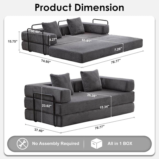 Convertible Sleeper Sofa Bed with Memory Foam Comfort - Loft&Timber