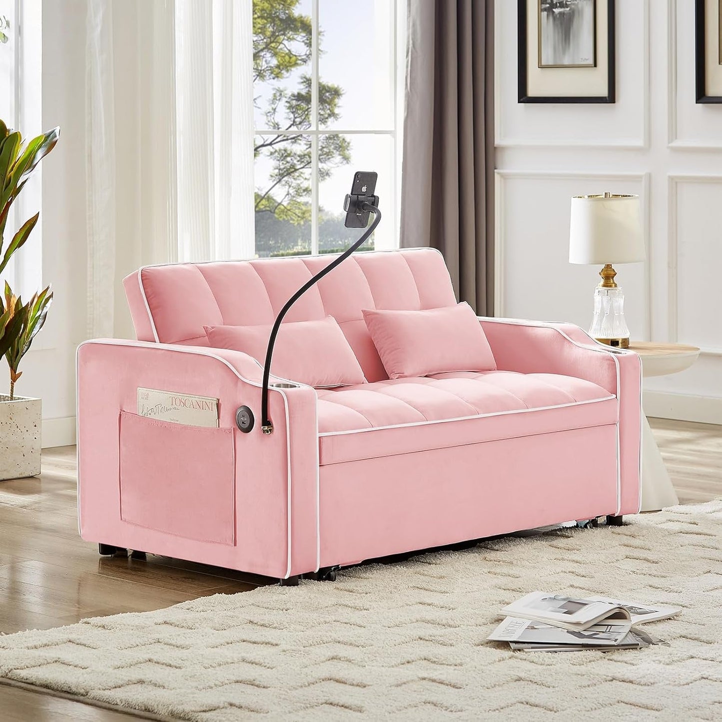 Convertible Sleeper Sofa Bed with USB Ports and Cup Holder-3