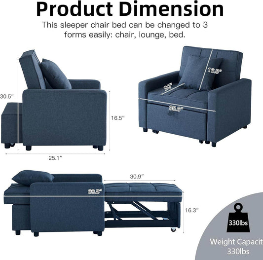 Convertible Sofa Bed Chair with Reclining Backrest - Loft&Timber