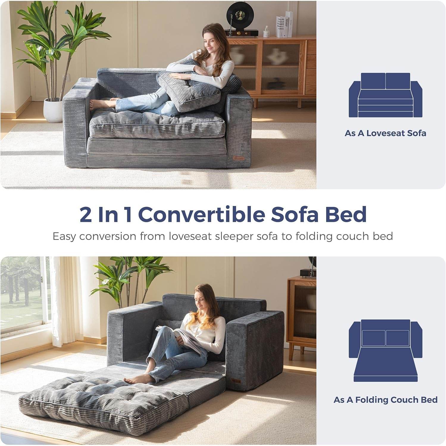 Convertible Sofa Bed With Pillows For Living Room - Loft&Timber