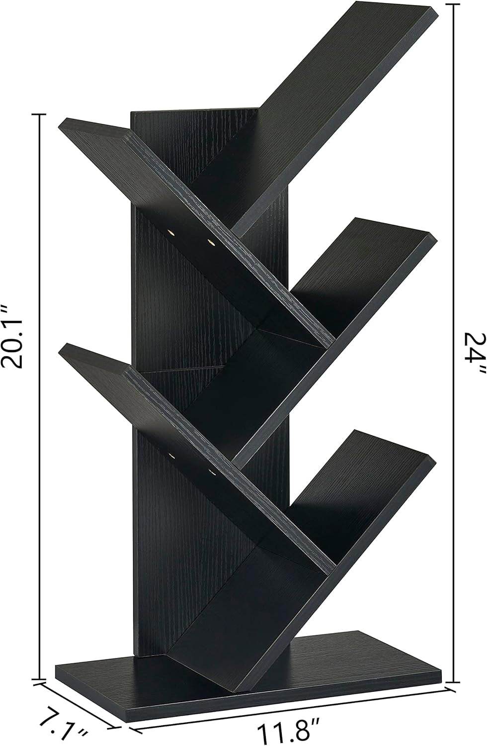 4 Tier Tree Bookshelf, 4 Shelf Bookcase, Free Standing Tree Bookcase, Display Floor Standing Shelf for Books, Book Organizer Shelves for Home Office, Living Room, Bedroom, Black - Loft&Timber
