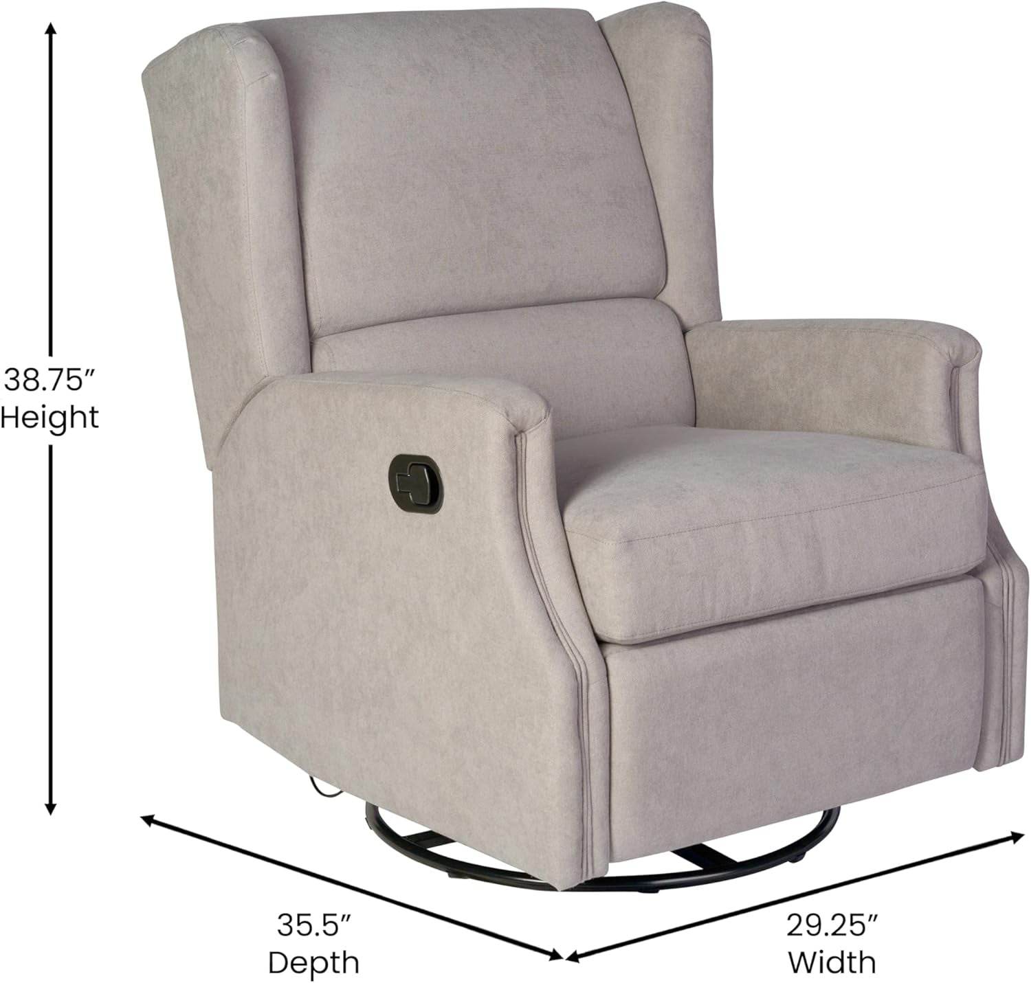 Omma Swivel Glider Rocking Recliner, Manual Wingback Recliner with 360 Degree Swivel, for Living Room, Bedroom, or Nursery, Upholstered, Light Gray - Loft&Timber