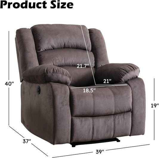Classic Power Recliner Chair, Oversized Electric Reclining Chair with Overstuffed Cushion and Back, Soft Fabric Adults Single Recliner Sofa for Living Room, Brown - Loft&Timber