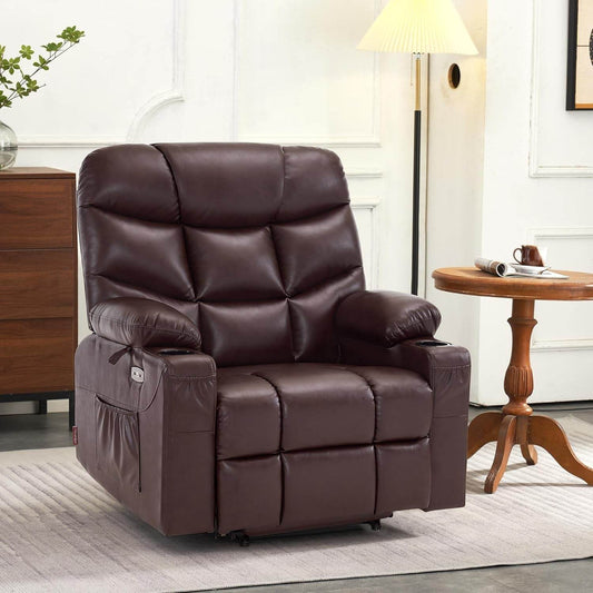 Power Lift Recliner Chair with Extended Footrest, Faux Leather (Dark Brown, Medium-Wide) - Loft&Timber