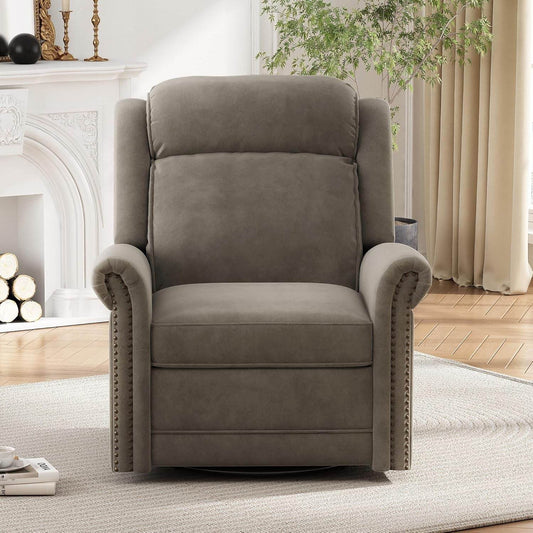 Light Brown Velvet Swivel Rocker Recliner Nailhead - Loft&Timber
