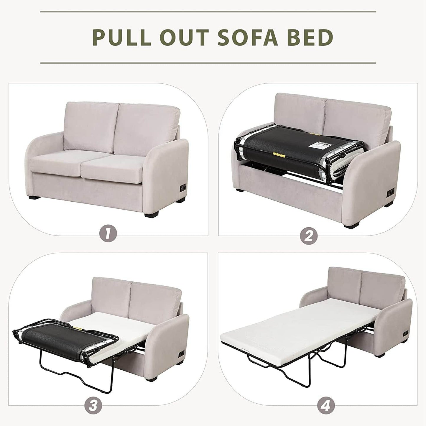 2-In-1 Velvet Sleeper Sofa with USB Port - Loft&Timber