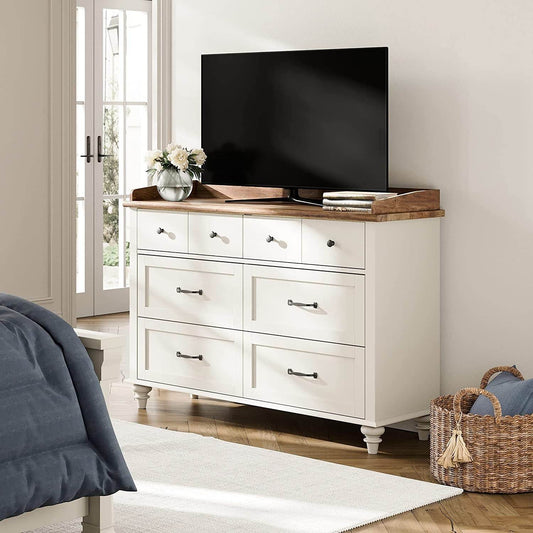 2-In-1 Mid-Century Modern White Dresser TV Stand - Loft&Timber