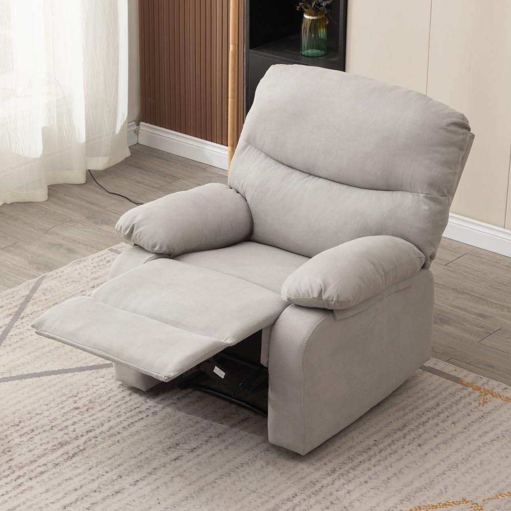 Recliner Armchair with Reclining Function, Light Gray Linen Fabric - Loft&Timber