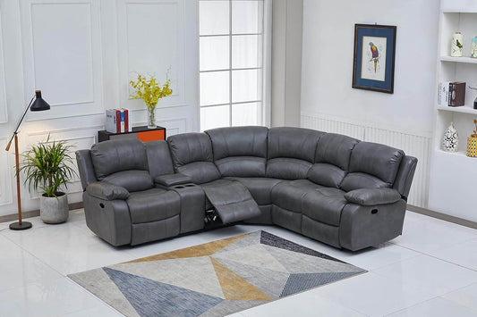 Bonded Leather Sectional Sofa 3 Recliners, Gray - Loft&Timber