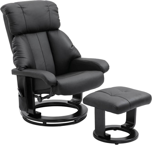 Massage Recliner Chair with Ottoman, 360° Swivel in Black - Loft&Timber