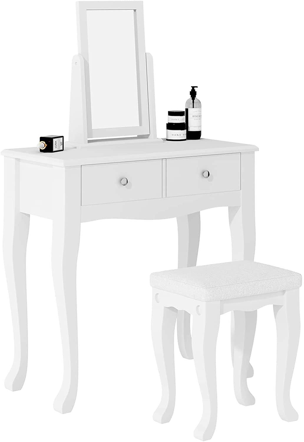 Makeup Vanity Table Set with 360° Rotation Mirror - Loft&Timber