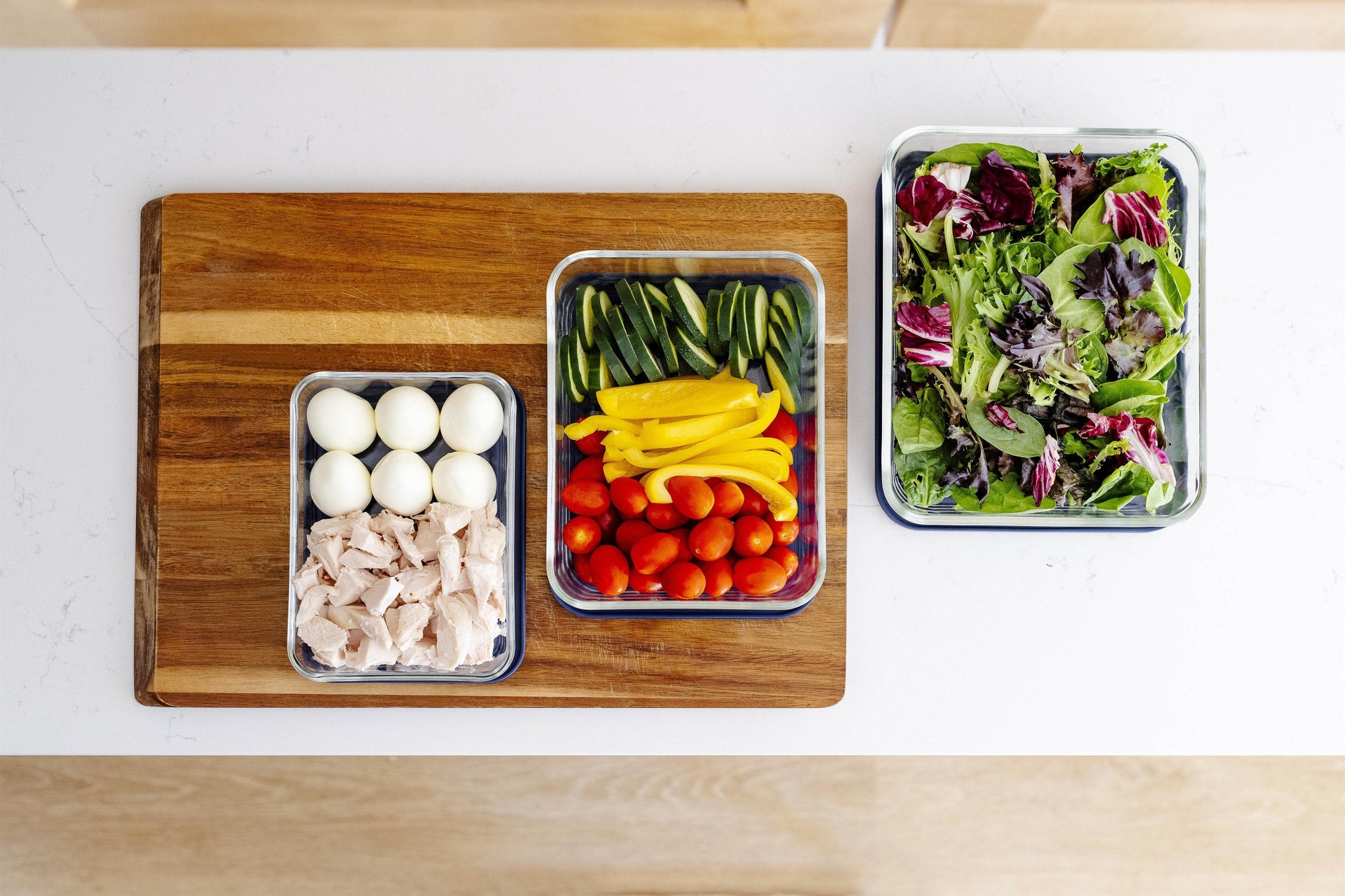 Glass Food Storage Containers - 6 Piece (3 Containers + 3 Lids) Rectangular Nesting Space-Saving Set - Loft&Timber