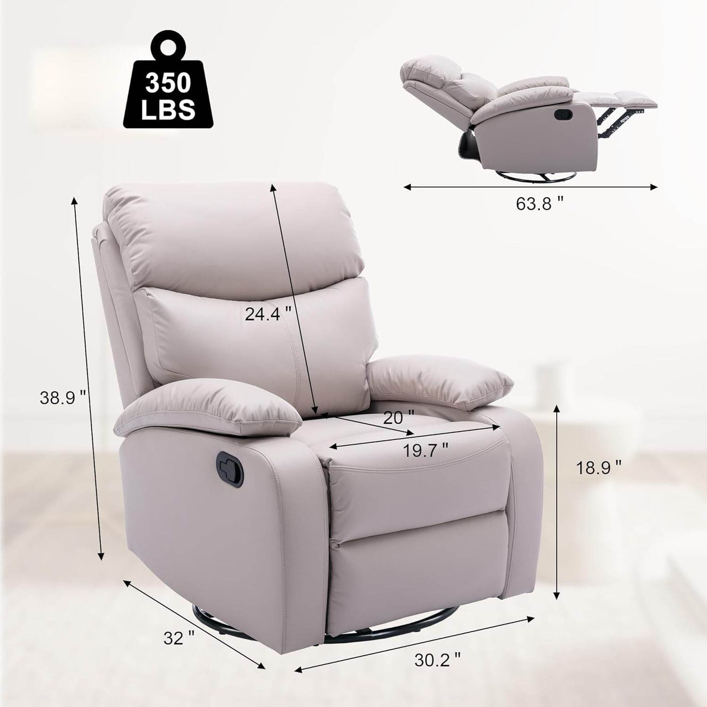 Swivel Rocker Recliner Chair for Adults, Rocking Recliner Chair, Rocker Recliners for Small Spaces, Manual Recliner Lazyboy Single Sofa for Living Room, Nursery, RV, Beige - Loft&Timber