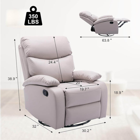 Swivel Rocker Recliner Chair for Adults, Rocking Recliner Chair, Rocker Recliners for Small Spaces, Manual Recliner Lazyboy Single Sofa for Living Room, Nursery, RV, Beige - Loft&Timber