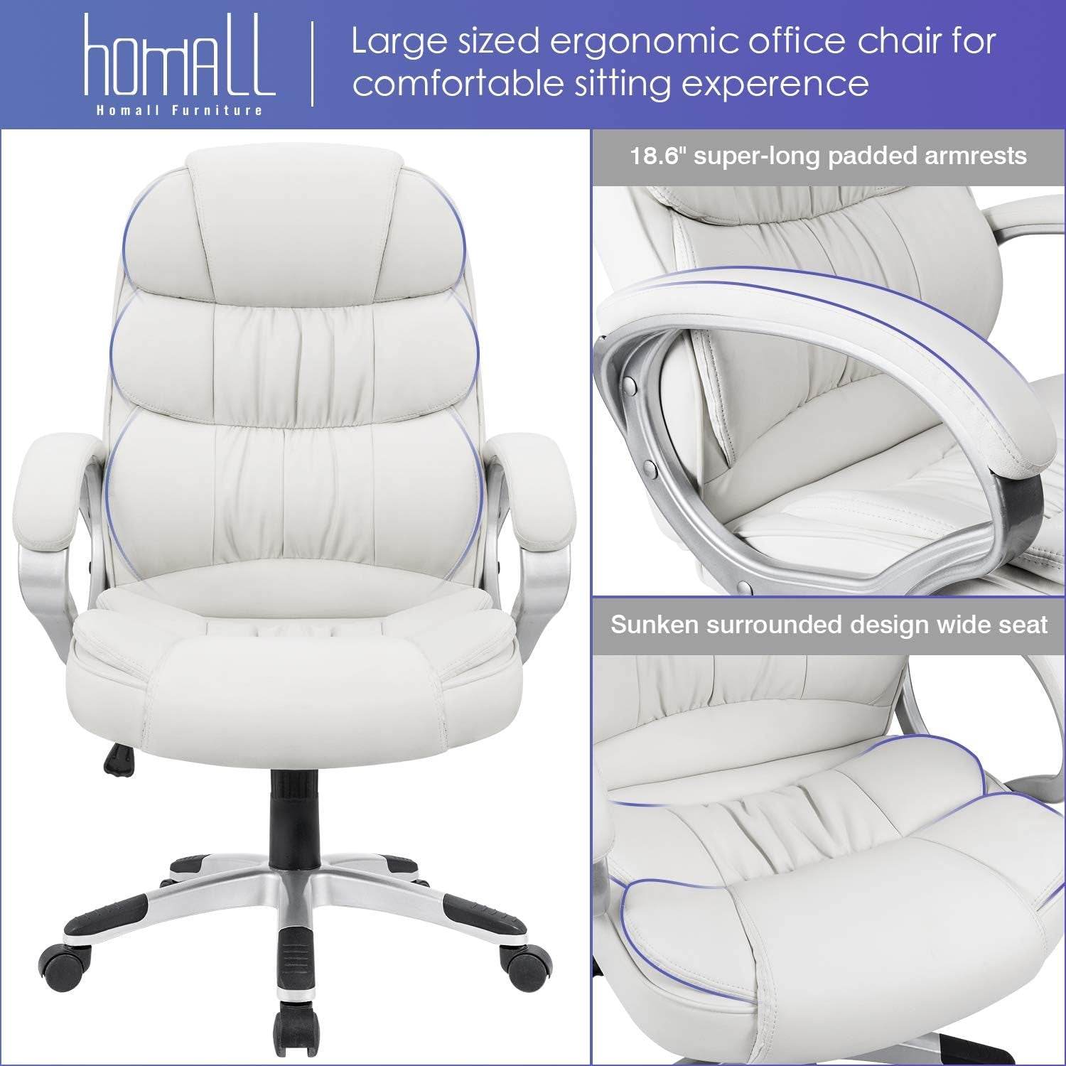 Office Chair High Back Computer Desk Chair, PU Leather (White) - Loft&Timber