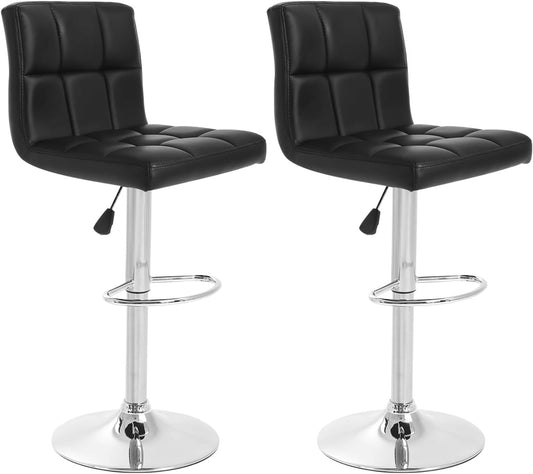 Barstools Set of 2 Counter Height Bar Stools Height Adjustable Back PU Leather Swivel Bar Stool Bar Chairs Hydraulic Swivel Dining Chairs for Kitchen Bar Restaurant Living Room,Black-0