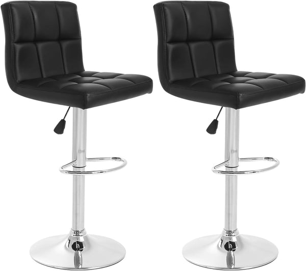 Barstools Set of 2 Counter Height Bar Stools Height Adjustable Back PU Leather Swivel Bar Stool Bar Chairs Hydraulic Swivel Dining Chairs for Kitchen Bar Restaurant Living Room,Black-0