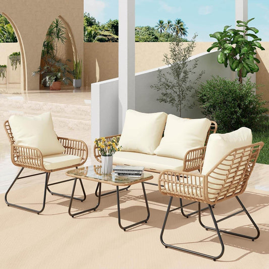 Stylish Four-Piece Outdoor Rattan Furniture Set with Cushions - Loft&Timber