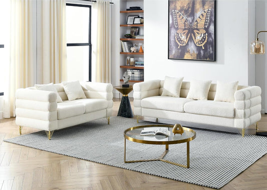 Sofa, 2 Pieces Sofa Set,Oversize 2/3 Seater Extra Deep Seat Sofa,Modern Upholstered Futon White Sofa Couch, Comfy Bouclé Cloud Sofa,Furniture for Living Room,Bedroom,Office,Apartment(White)-0