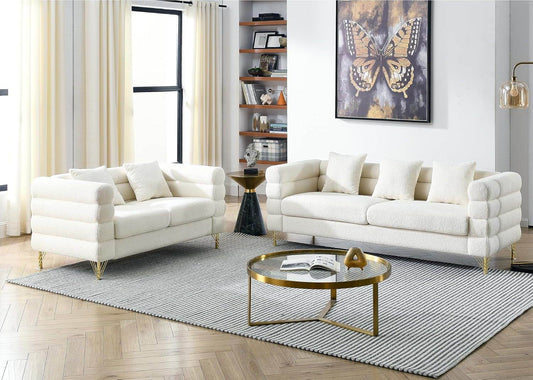 Sofa, 2 Pieces Sofa Set (White) - Loft&Timber
