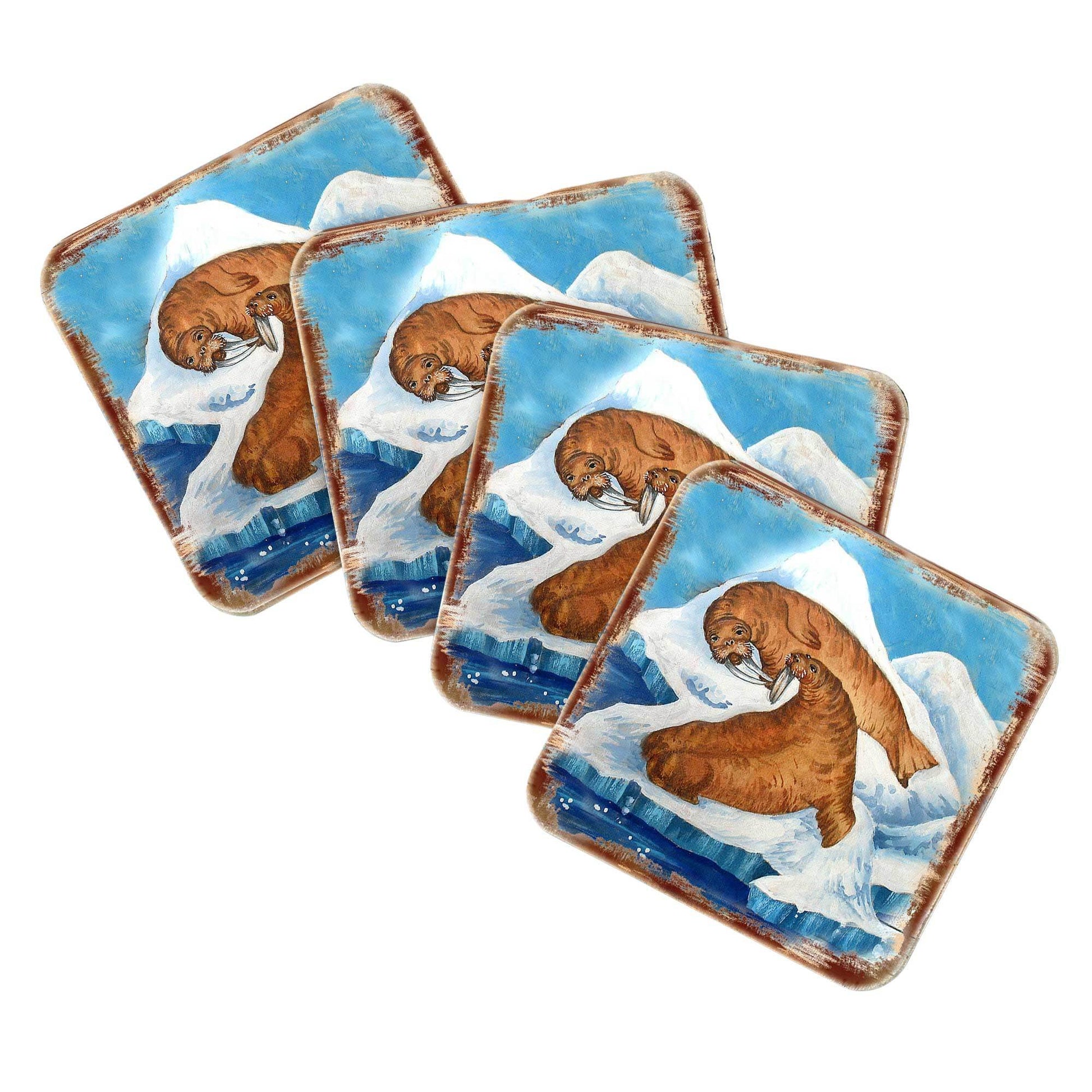 Sea Lions Wooden Cork Coasters Gift Set of 4 by Nature Wonders - Nature Wildlife Decor - 95377C-S4 - Loft&Timber