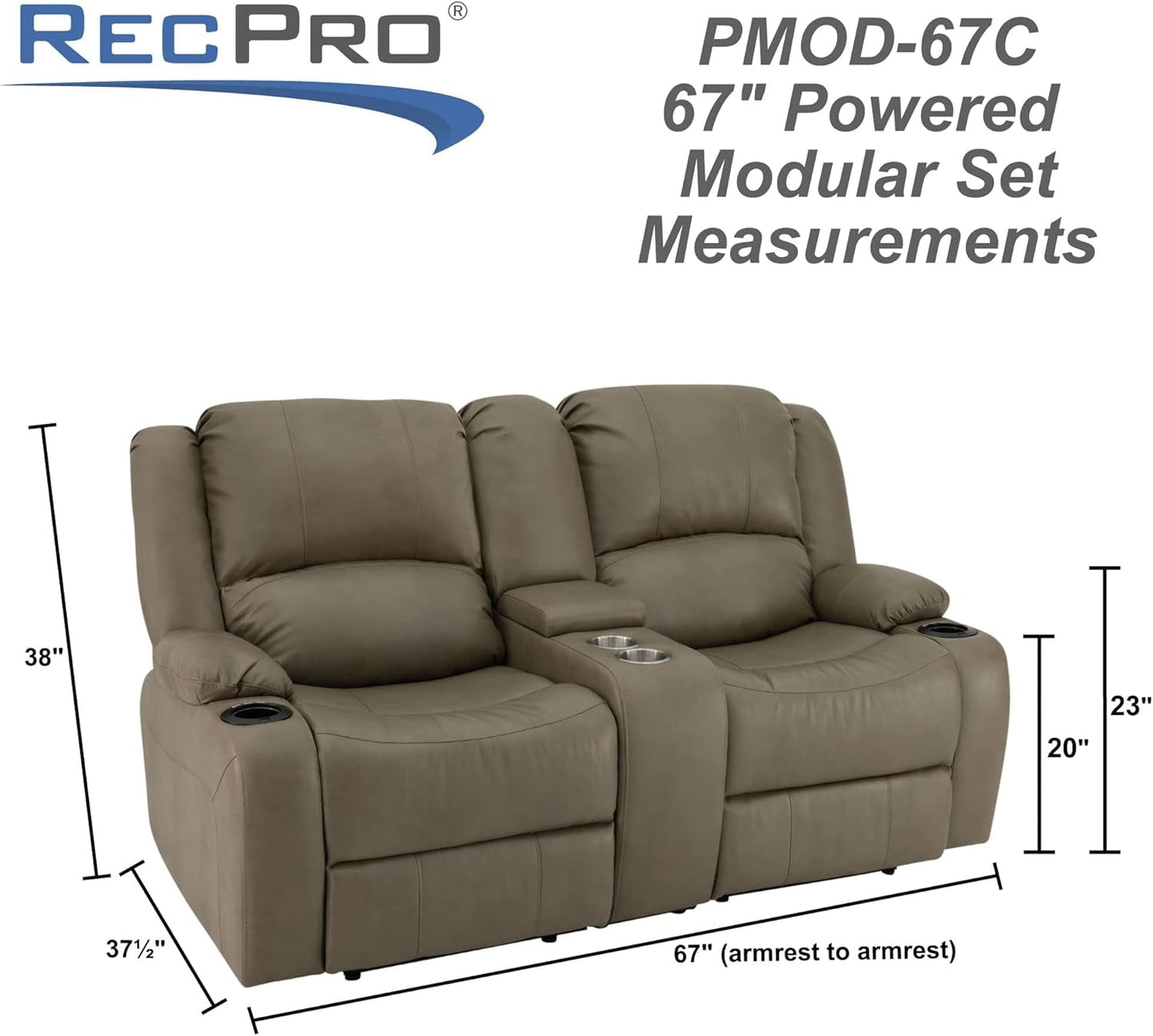 Charles 67" Powered Double RV Wall Hugger Recliner Sofa RV Loveseat with Upgraded 2023 Fabric (Putty)-4