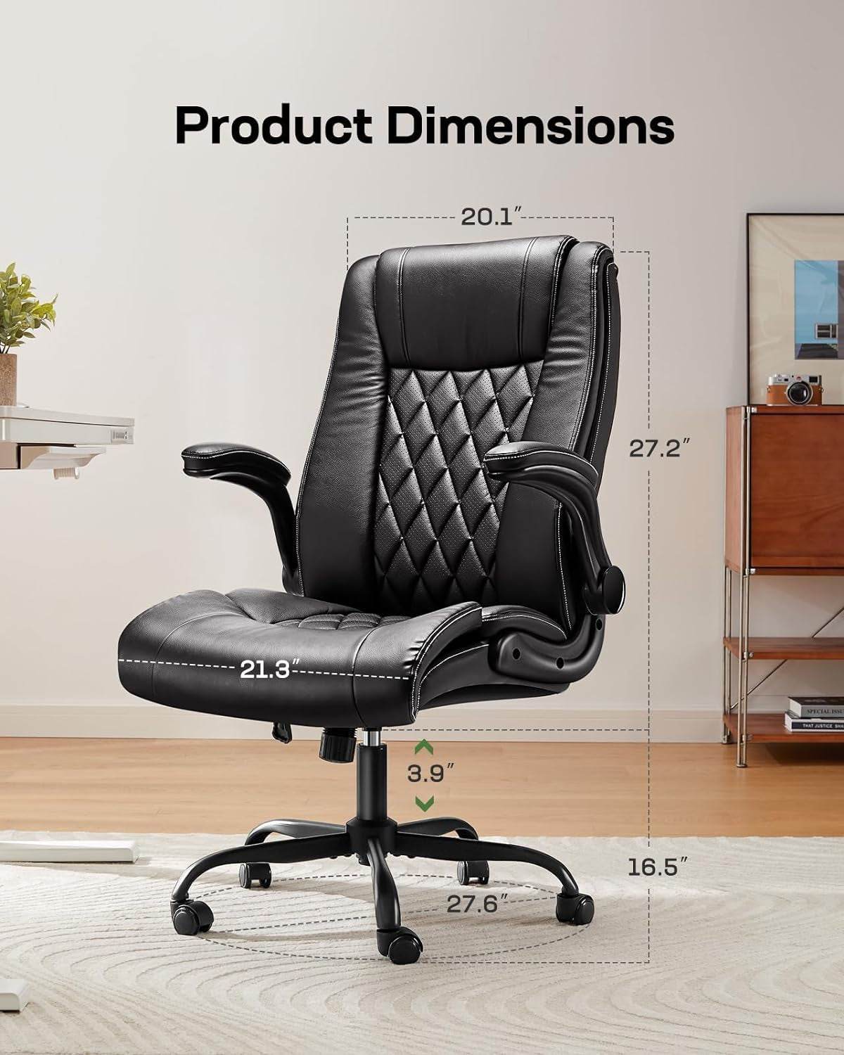 Executive Office Chair with Flip-Up Armrests in Black - Loft&Timber