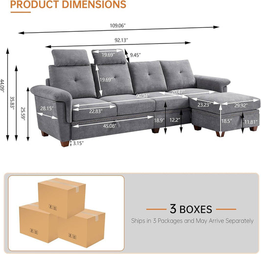 Light Grey Microfiber Sectional Sofa with Storage - Loft&Timber