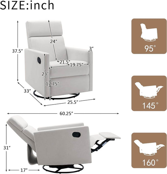 Modern Mid Century Upholstered Recliner Chair with Thick Seat Cushion, Beige - Loft&Timber