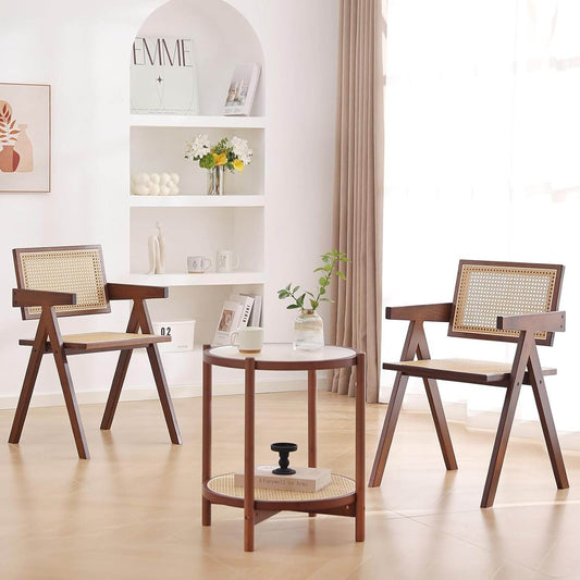 Rattan Dining Chairs Set of 2, Mid Century Modern in Walnut - Loft&Timber