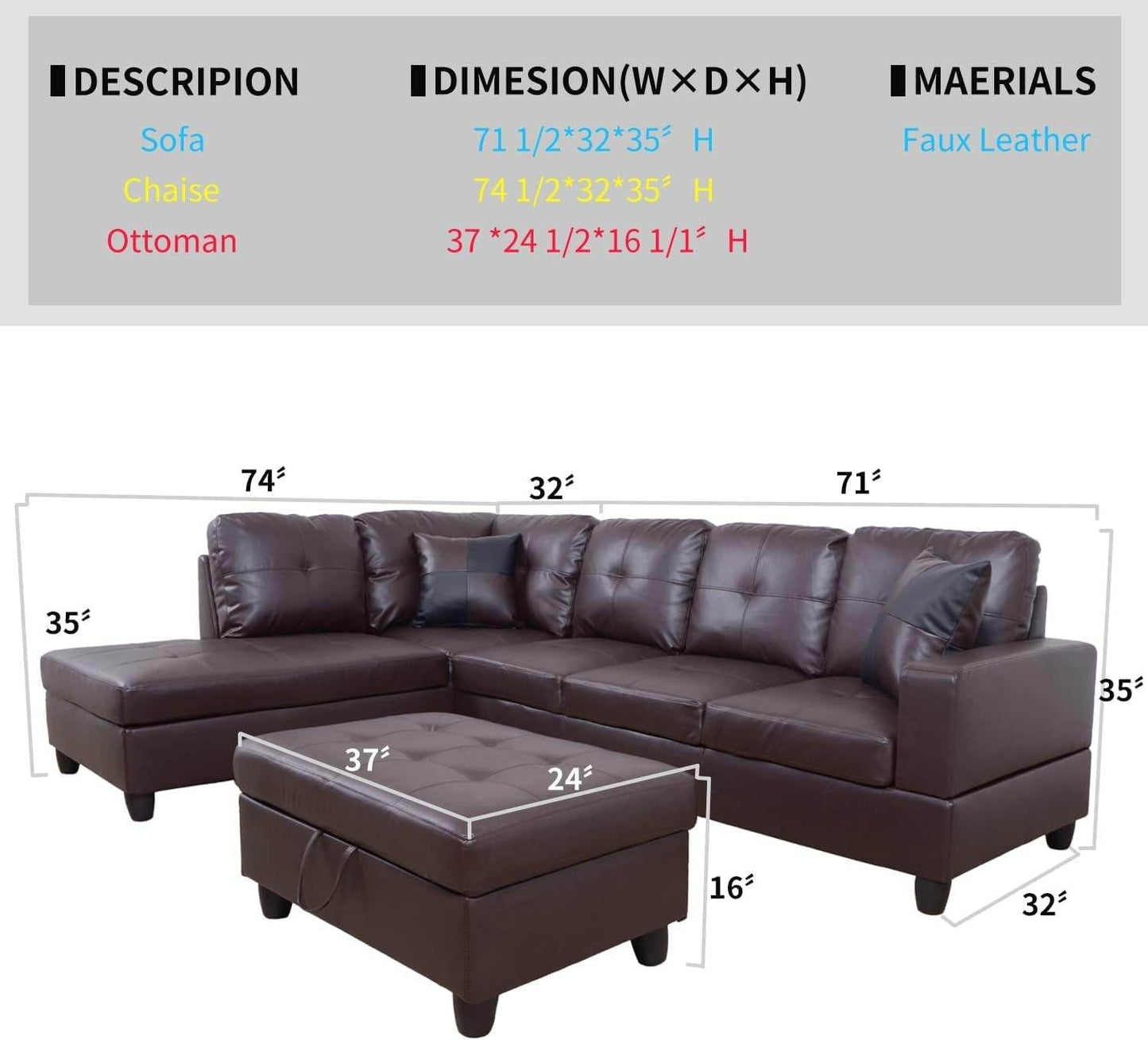 Brown Leather Sectional Couch - Loft&Timber