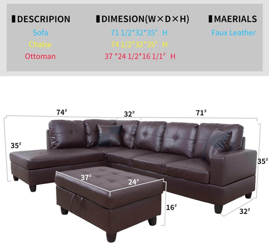 Brown Leather Sectional Couch - Loft&Timber