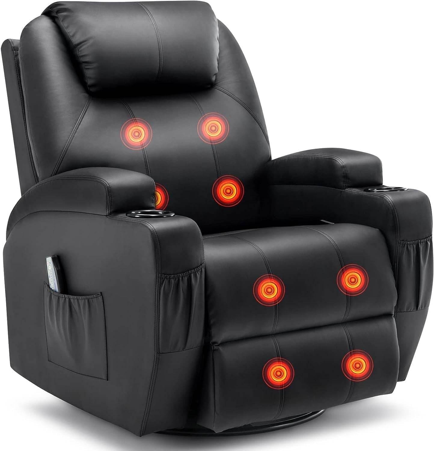 Recliner Chair, Rocking Chair with Massage and Heat, 360° Swivel Recliner Chairs for Adults, Rocker Manual Recliner with Remote Control and Cup Holder for Living Room, Bedroom, Nursery - Loft&Timber