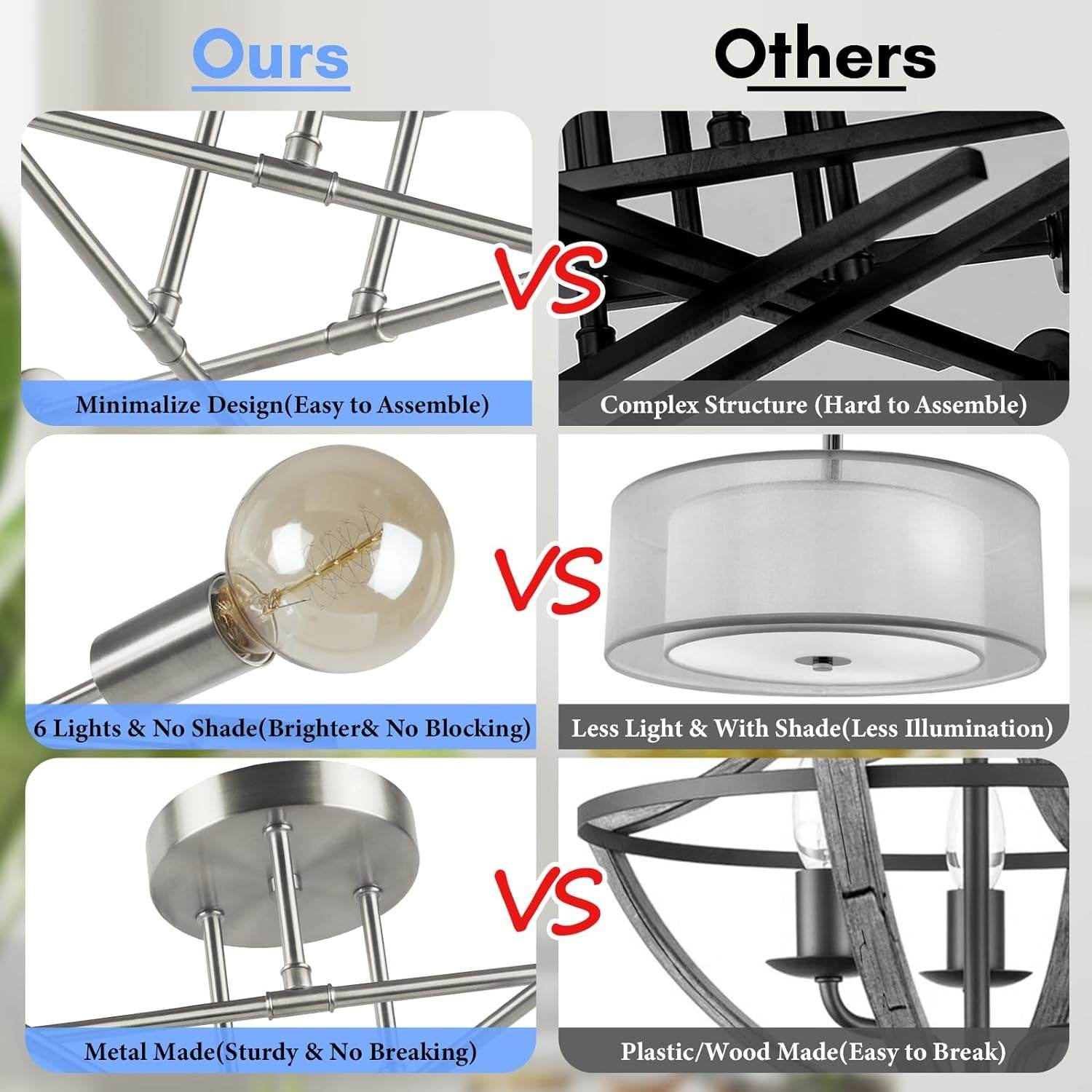 Modern Sputnik Chandelier, 6-Light Ceiling Light Fixture, Bedroom Light Fixture, Sputnik Lights Fixture for Living Room, Dining Room, Kitchen, Office, Foyer, Hallway (Brushed Nickel) - E26 Base - Loft&Timber